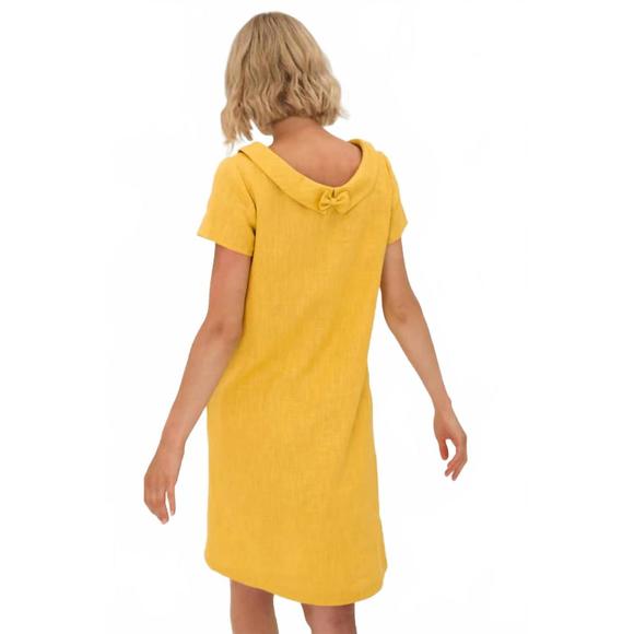 knee length dresses for ladies Linen dress BLOSSOM  Short-Sleeve Linen with Pockets
